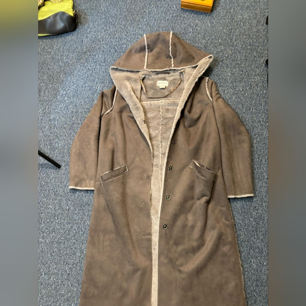Brown Hooded Coat with Button Closure